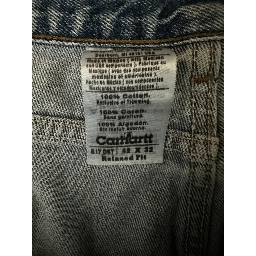 Carhartt Work Jean 42x32 Relaxed Fit Distressed Utility Workwear Carpenter Denim